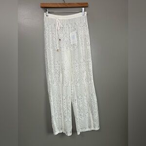 Blue island white lace floral beach cover up pants small resort wear beach Vaca